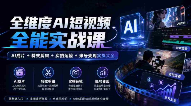 全面解锁AI短视频制作秘籍:涵盖AI剪辑、特效应用、镜头技巧与账号运营实战攻略-一起发