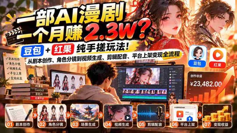 AI动漫制作月入过万?豆包与红果手作攻略:剧本、分镜、视频、配音、上架一应俱全-一起发