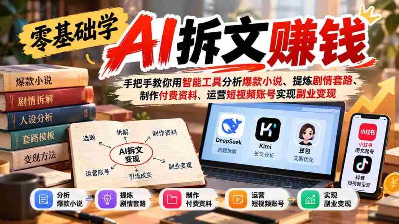 从零开始掌握AI拆文盈利技巧:全方位教程,助你利用智能手段挖掘热门小说精髓、打造剧情模板、制作收费资料,并运营短视频号实现兼职创收-一起发