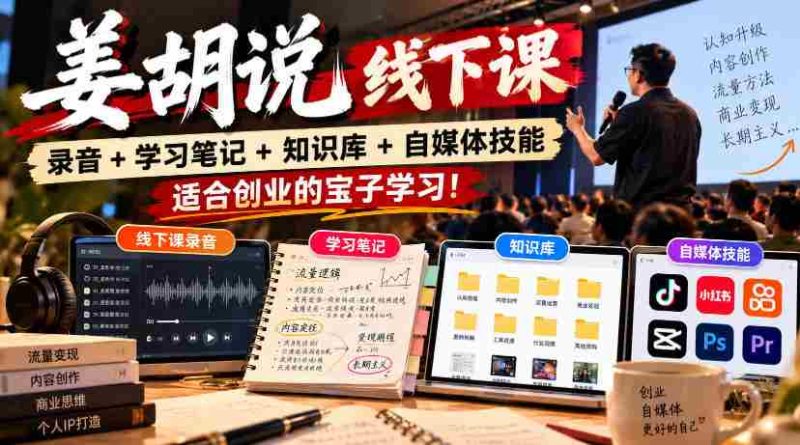 姜胡线下课程精华集锦:录音、笔记、知识库及自媒体技巧,助力创业新锐成长!-一起发