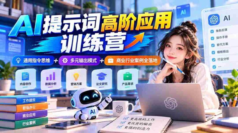 【无水印】AI提示词高阶应用训练营|通用指令思维+多元输出模式+商业行业案例全落地-一起发