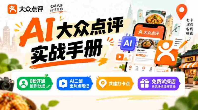 揭秘某局AI点评秘籍:零粉也能分润,AI二创轻松出片,打卡点共建,探店玩法一网打尽-一起发