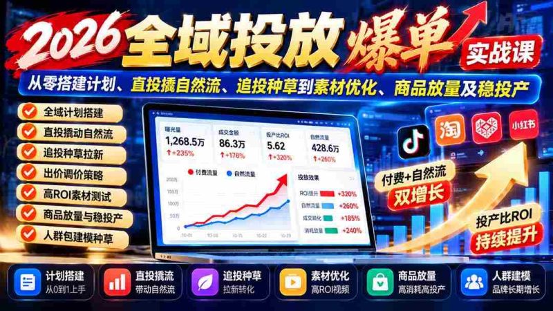 2026全面投放攻略:零基础打造推广方案,直击自然流量,追踪投放策略,素材升级,商品推广与稳定产出策略详解-一起发