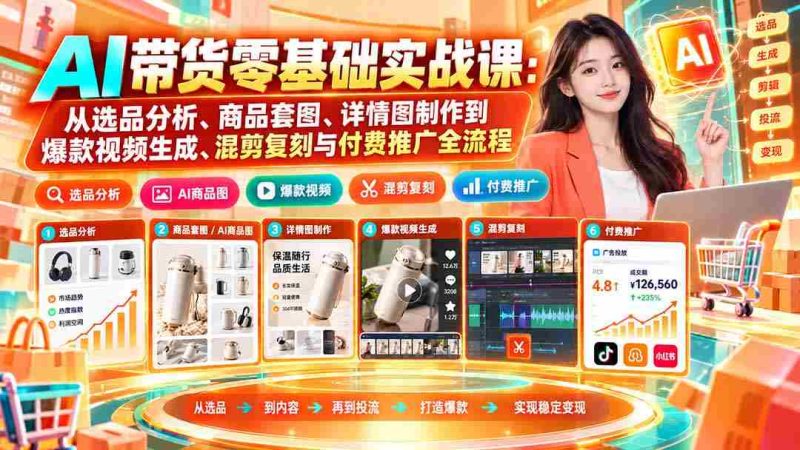 初学者必看!AI助力带货攻略:全方位解析选品、美图制作、爆款视频制作及推广策略-一起发
