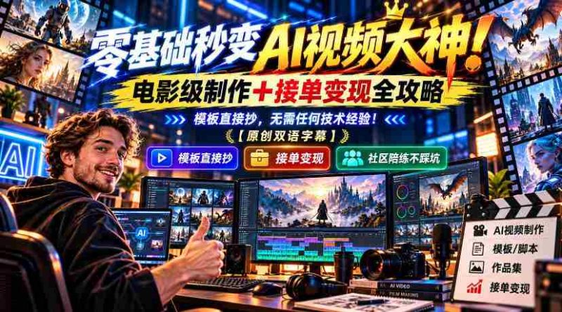 从菜鸟到视频制作达人:AI助力,电影质感作品轻松达成,接单赚钱不求人!一学即会,零技术门槛!【独家双语讲解-一起发