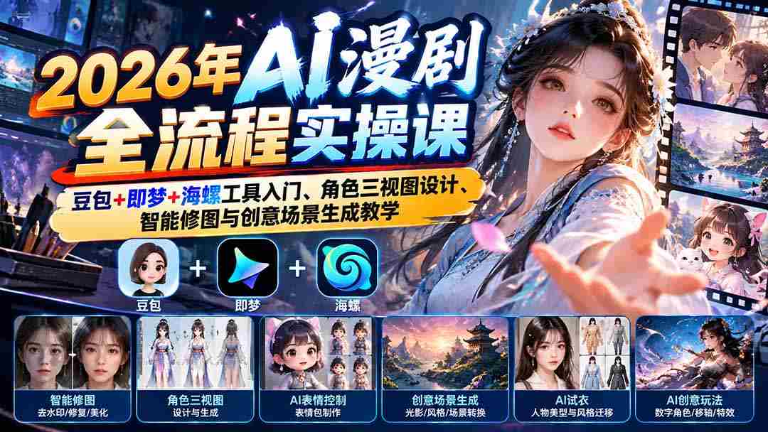 2026年度AI动画制作全方位实战教程：深度解析豆包、即梦、海螺工具，掌握角色三维设计、智能图像处理及创意场景构建技巧-一起发