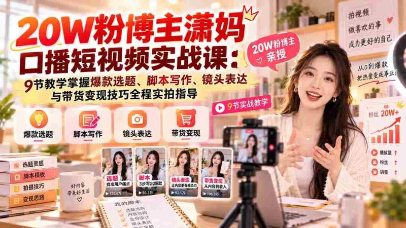 潇妈20万粉丝短视频达人公开课:深度解析9堂爆款视频制作课程,从选题到变现一网打尽!-一起发