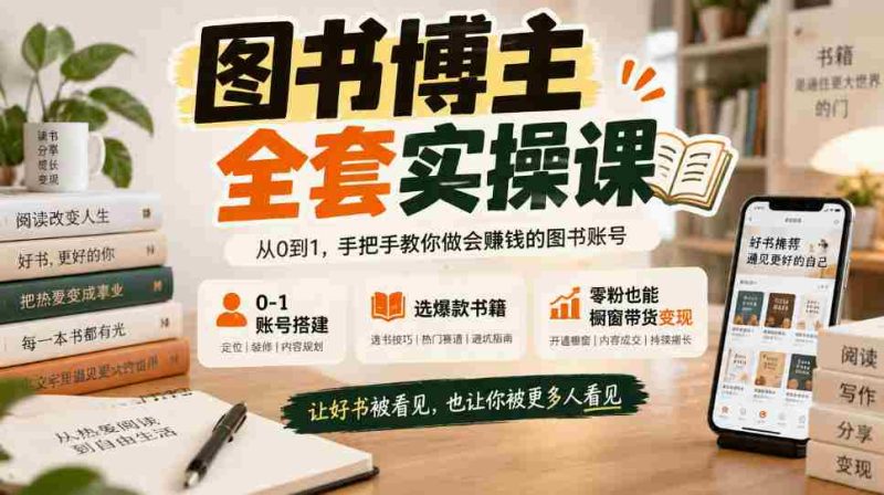 从零开始打造图书博主,一课掌握账号搭建与爆款书籍选择,粉丝零起步也能实现橱窗带货盈利-一起发