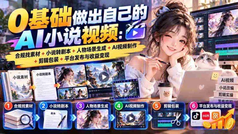 从零开始打造专属AI小说视频:合法搜集素材,小说改编剧本,塑造人物场景,AI视频创作,剪辑与包装,平台发布及收益转化-一起发