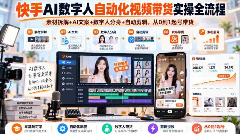 深入解析快手AI数字人带货技巧:从素材到成品,全方位自动操作指南(全新2026版)-一起发