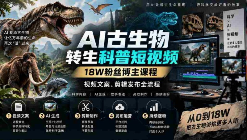 揭秘AI古生物复活奇观:18万粉丝博主教你短视频制作全技巧-一起发