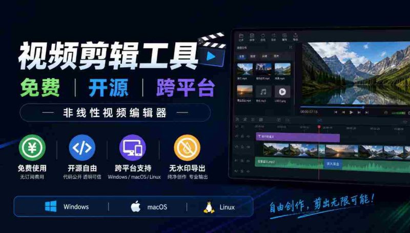 全面开源视频剪辑利器:兼容多系统,零费用使用,支持非线式编辑,适用于Windows、macOS、Linux平台,剪辑无忧水印订阅!-一起发