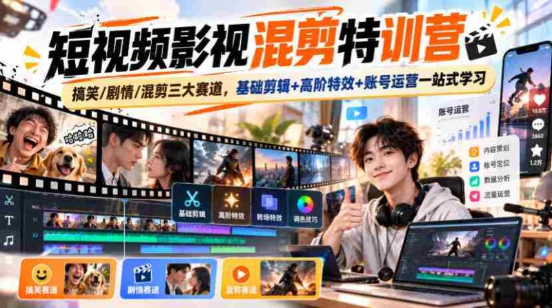 影视混剪达人速成班:笑料百出/剧情跌宕/混剪高手争霸,从基础剪辑到高级特效,再到账号运营,全方位一站式掌握-一起发