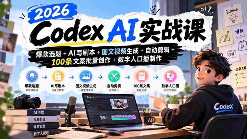 2026年度AI实战教程:打造热门选题、AI剧本创作、图文视频制作、智能剪辑、文案批量生成及数字人配音全方位教学-一起发