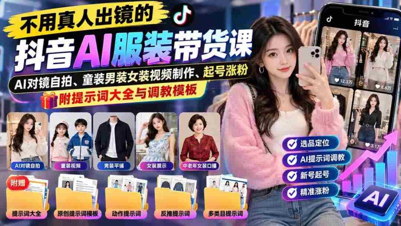 抖音AI服装直播教学:无需真人亮相,掌握童装男女装视频制作,助你快速起号增粉,揭秘关键词宝典与操作模板-一起发