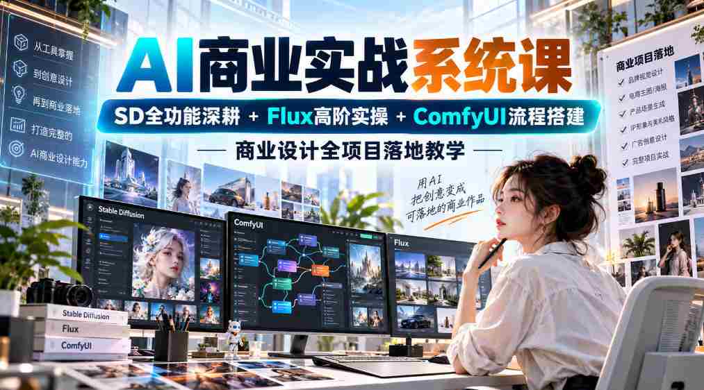 AI商业实战系统课|SD全功能深耕+Flux高阶实操+Comfyui流程搭建,商业设计全项目落地教学