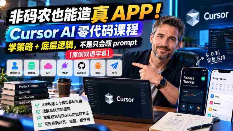 无需编程也能轻松打造APP!Cursor AI零代码教程:掌握策略与底层原理,告别盲目提示操作【双语字幕-一起发