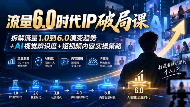 流量6.0时代IP破局课:拆解流量1.0到6.0演变趋势+AI视觉辨识度+短视频内容实操策略-一起发