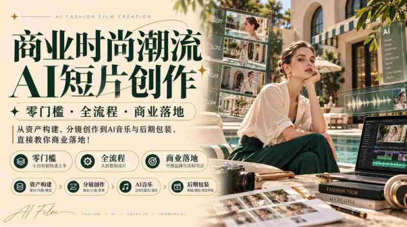 AI赋能时尚商业短片:零基础入手,全流程指导,助力商业成功,涵盖素材构建、镜头设计、AI音乐制作及后期制作,一站式教你实现商业价值!-一起发