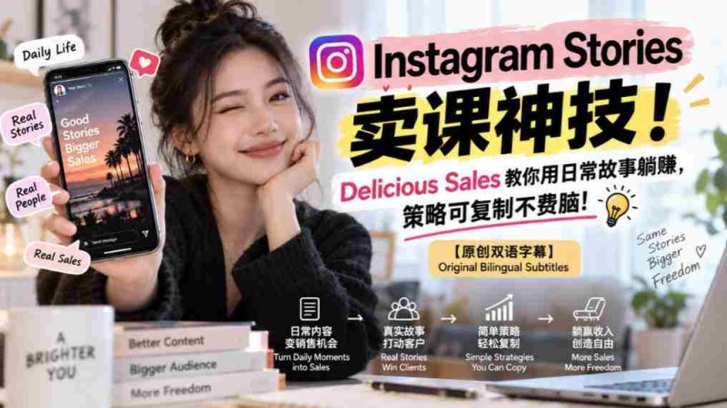 揭秘Instagram Stories课程销售秘诀!Delicious Sales传授轻松日入策略,复制即用,无需费心!【独家双语讲解-一起发