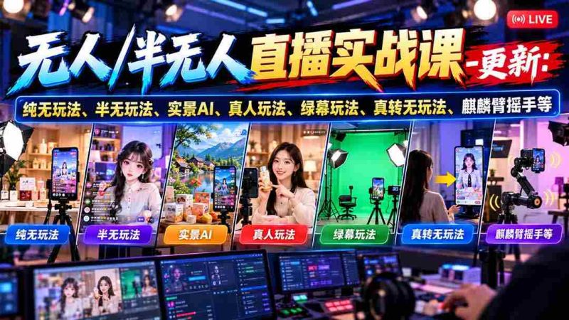 10月20日全新直播课程：揭秘无人直播、半无人直播多元技巧，涵盖实景AI、真人互动、绿幕特效、真转无多种玩法，更有麒麟臂摇手绝技分享！-一起发