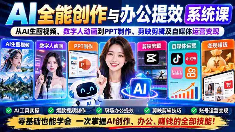 揭秘AI办公利器:一课掌握图像生成、动画制作、PPT制作、视频剪辑与自媒体盈利之道-一起发