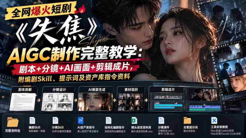 失焦》短剧全网热议,揭秘AIGC制作全过程:剧本创作到剪辑成片,附赠编剧技巧与AI指令指南-一起发