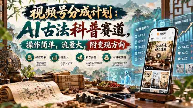 AI古法科普热潮来袭,视频号分成新玩法,操作便捷流量丰,揭秘盈利新路径-一起发