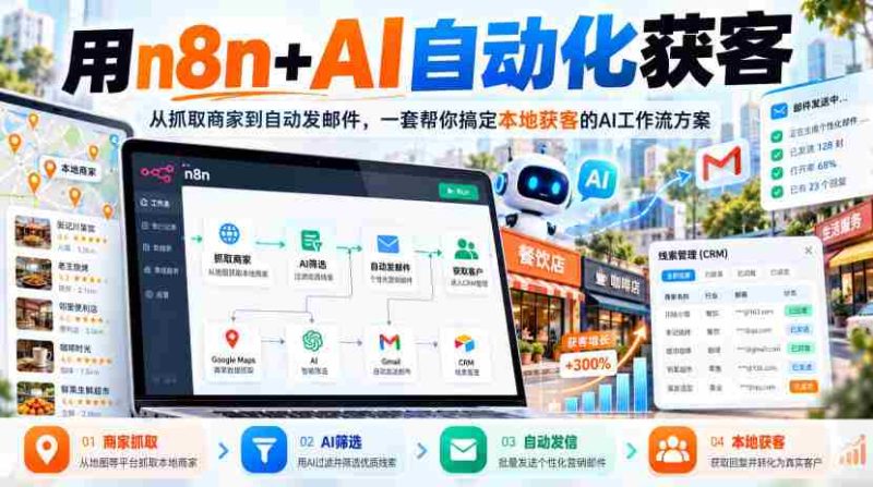 AI赋能本地营销】n8n+智能工具打造全流程获客方案:高效抓取商家信息,一键发送邮件,专业AI工作流轻松助力客户拓展-一起发