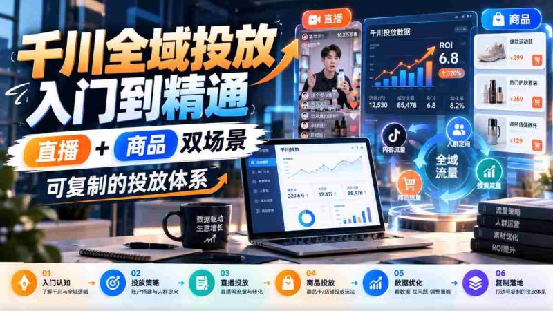 千川全域投放入门到精通，直播+商品双场景，可复制的投放体系-一起发