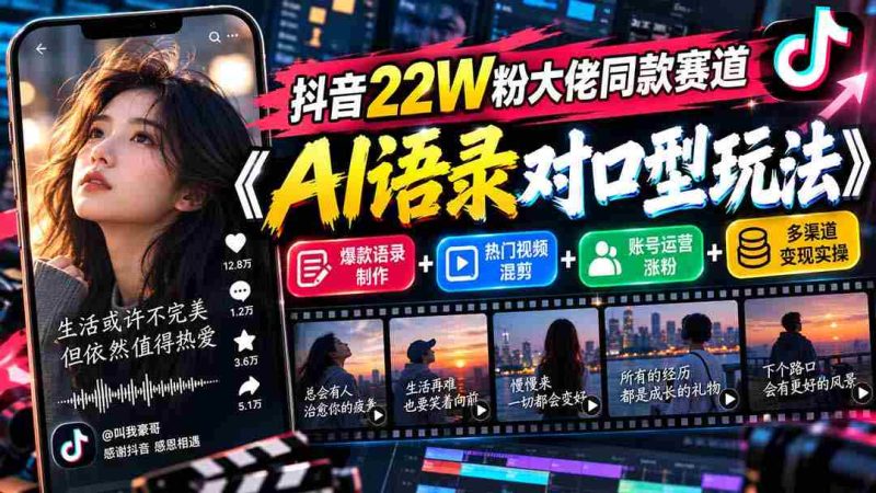 揭秘抖音22万粉丝大V青睐的AI对口型挑战：语录创新+热门混剪+粉丝增长策略+变现技巧一网打尽-一起发