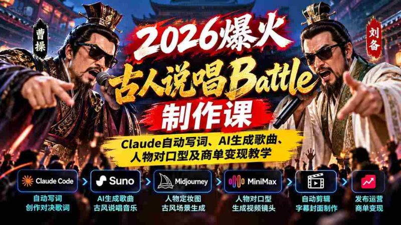 2026年热门古人说唱对决课程:Claude智能写词、AI打造音乐、对口型技巧与商业合作盈利指导-一起发