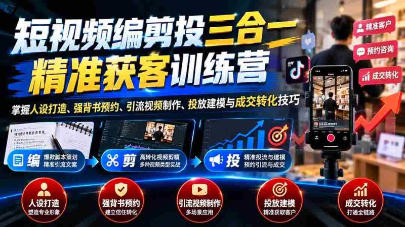短视频一体化运营课程:一网打尽人物塑造、权威预约、吸粉视频创作、投放策略与销售转化艺术-一起发