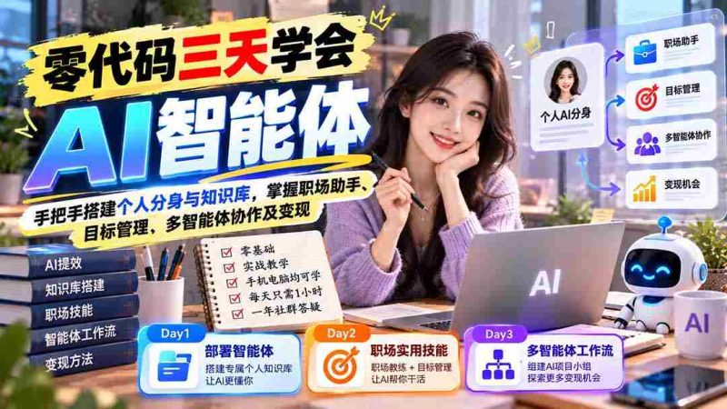一键上手】三天速成AI智能助手:亲手打造专属分身及知识库,全面解锁职场利器、目标追踪、智能体协同及商业价值-一起发