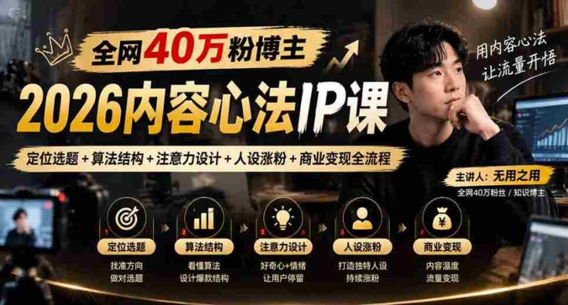 揭秘:全网40万粉丝博主亲授2026内容制胜秘诀,从选题定位到商业变现,全方位打造爆款IP-一起发
