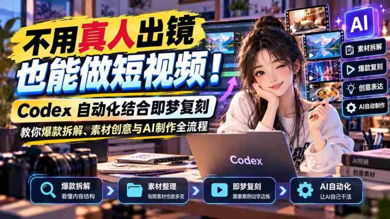 不用真人出镜也能做短视频!Codex自动化结合即梦复刻,教你爆款拆解、素材创意与AI制作全流程-一起发