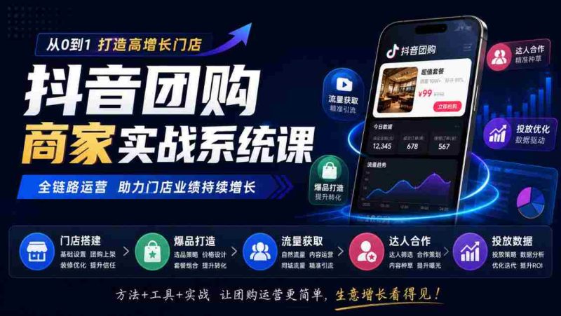 抖音团购商家实战系统课|门店搭建、爆品打造、流量获取、达人合作、投放数据全链路运营-一起发