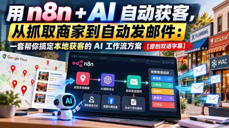 【无水印】用n8n + AI自动获客,从抓取商家到自动发邮件:一套帮你搞定本地获客的AI工作流方案【原创双语字幕】-一起发