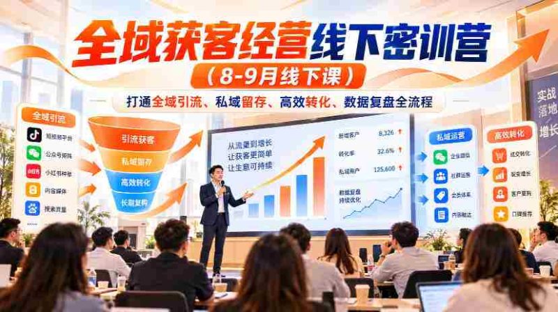 8-9月线下全域营销精英密训,全方位解锁引流、留存、转化与数据复盘之道-一起发