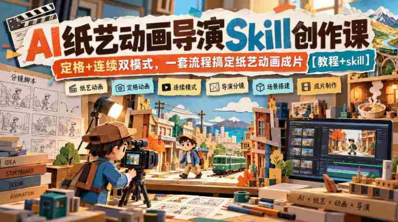 探索AI艺术新境界:Skill动画导演课程揭秘,定格与连续动画一网打尽,轻松制作纸艺动画大片【技能教学-一起发