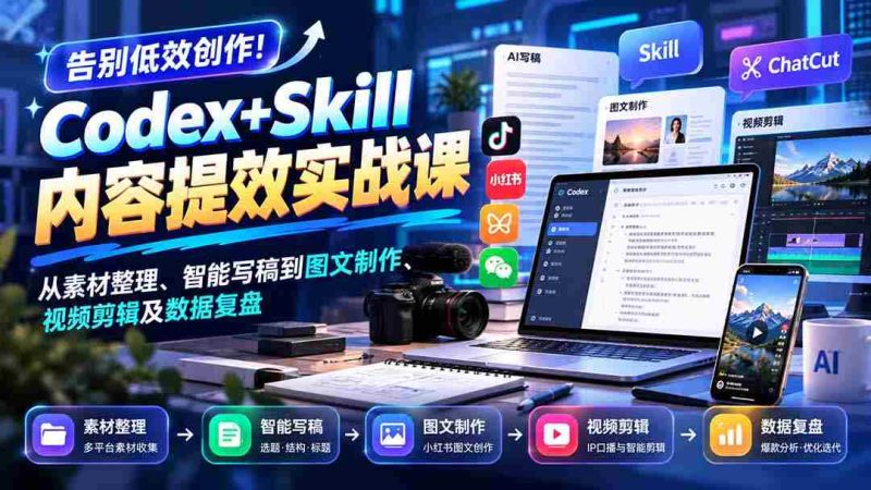 轻松升级创作效能！Codex+Skill实战课程：高效素材管理、智能文案撰写及多媒体制作全攻略-一起发