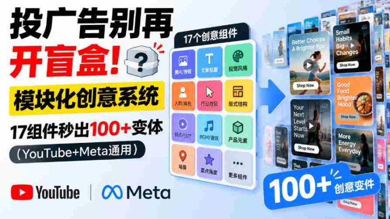告别广告盲盒时代!一应俱全的模块化创意平台,17项组件助您瞬间打造百款风格(适用于YouTube与Meta平台)【独家双语呈现-一起发