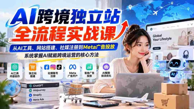 AI跨境独立站全流程实战课:从AI工具、网站搭建、社媒注册到Meta广告投放,系统掌握AI赋能跨境运营的核心方法-一起发