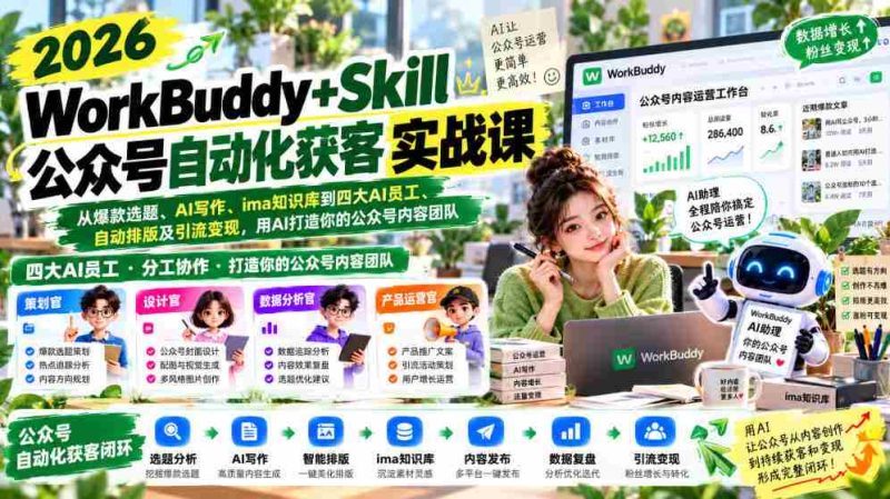 2026年WorkBuddy+Skill公众号引流攻略:AI赋能,从选题爆款到自动变现,构建高效内容矩阵-一起发