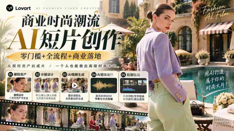 从一张模特图到高级时尚广告大片:AI三视图资产、场景合成、电影分镜、动态生成与复古音乐剪辑实战课-一起发
