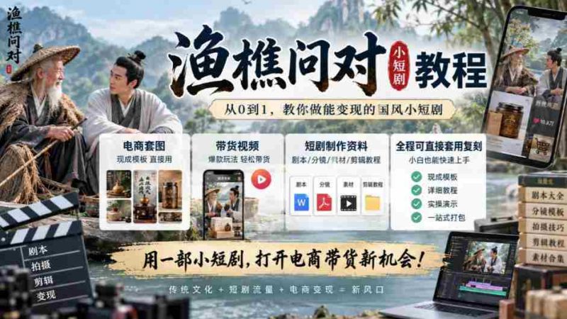 渔樵互动揭秘短视频制作攻略:涵盖电商素材、直播带货,现学现用轻松复制-一起发