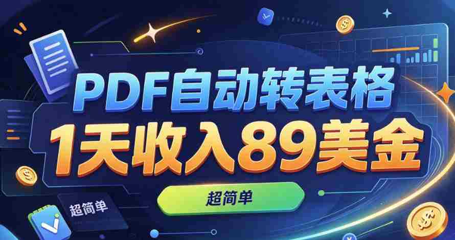 轻松实现PDF变表格，日赚89美元，操作简便，零基础入门-一起发