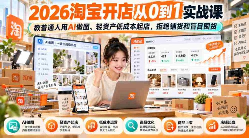 2026年淘宝创业攻略:零基础AI绘图技巧,轻松资产起步,告别铺货囤货误区-一起发