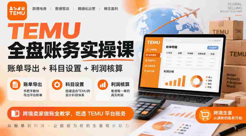 TEMU全盘账务实操课|账单导出+科目设置+利润核算,跨境卖家做账全教学,吃透TEMU平台账务