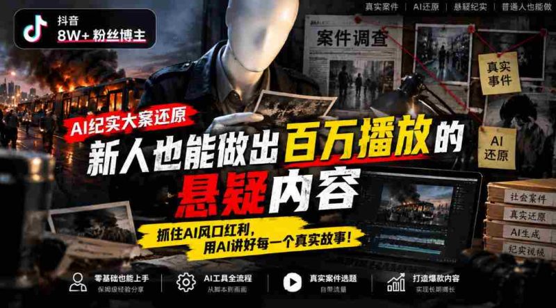 揭秘抖音8万粉丝大V如何利用AI技术制作纪实悬疑大片:小白也能轻松打造百万播放爆款,搭乘AI浪潮,讲述千姿百态的真实人生-一起发